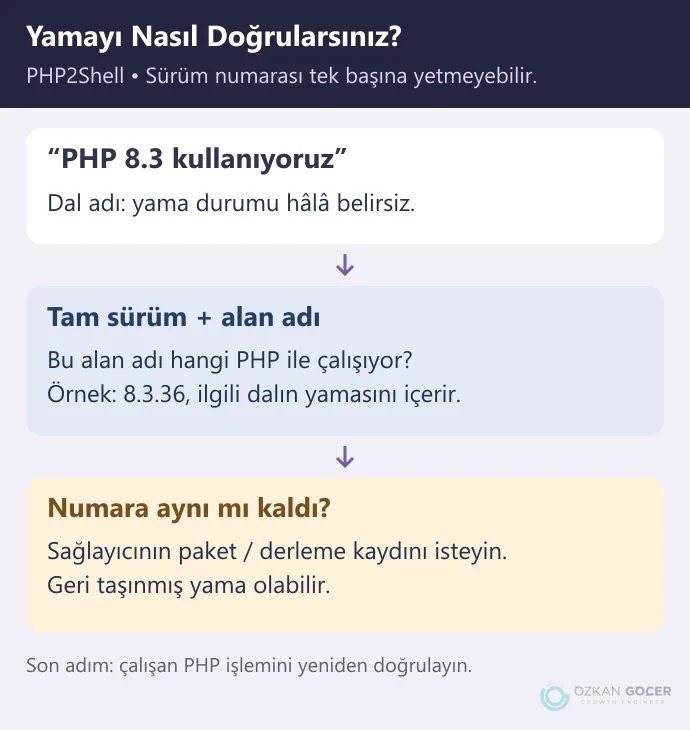 PHP dalını, tam sürümü ve sağlayıcının yama kaydını birlikte kontrol etme şeması
