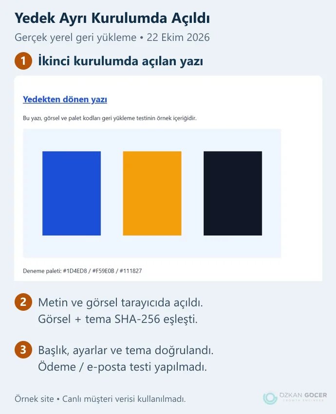 Ayrı kurulumda yedekten geri gelen örnek yazı, görsel ve renk kodları